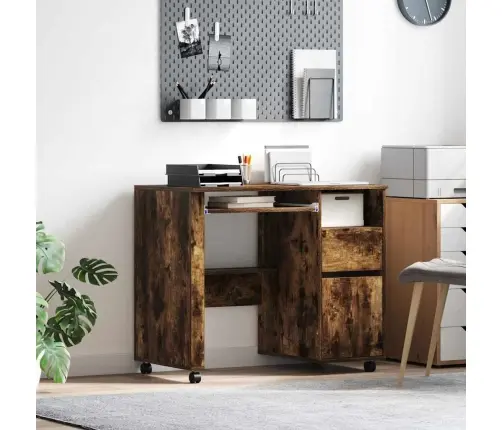 Galds Ar Ritenīšiem Dūmakaina Ozolkoka 91 X 50 X 77 Cm Vidaxl