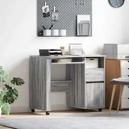 Galds Ar Ritenīšiem Pelēka 91 X 50 X 77 Cm Inženierijas Koks Vidaxl