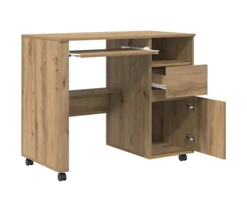 Galds Ar Ritenīšiem Ar Plauktu Amatnieku Ozola 91 X 50 X 77 Cm Vidaxl