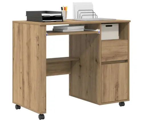 Galds Ar Ritenīšiem Ar Plauktu Amatnieku Ozola 91 X 50 X 77 Cm Vidaxl