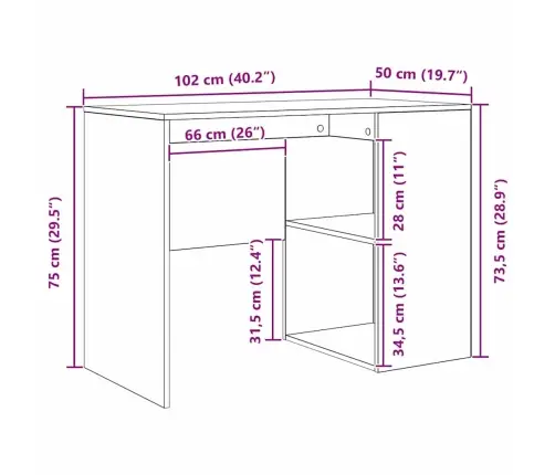 Galds Ar Plauktu Balts 102 X 50 X 75 Cm Inženierijas Koks Vidaxl