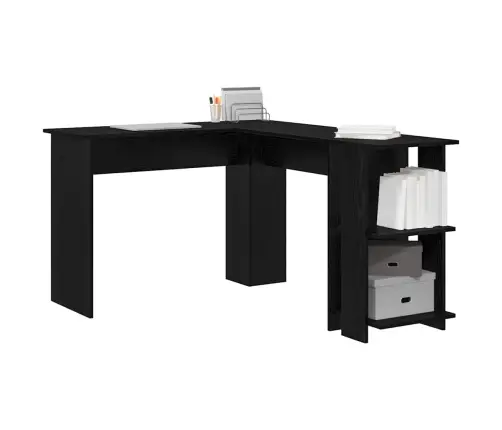 Stūra Galds Ar Uzglabāšanu Melns Ozols 140 X 113.5 X 75 Cm Vidaxl