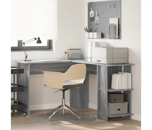 Stūra Galds Ar Uzglabāšanu Pelēks Sonoma 140 X 113.5 X 75 Cm Vidaxl