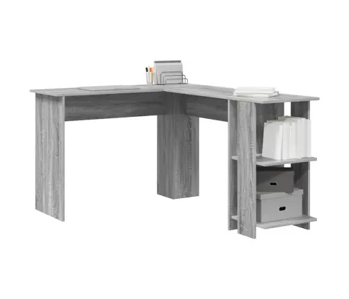 Stūra Galds Ar Uzglabāšanu Pelēks Sonoma 140 X 113.5 X 75 Cm Vidaxl