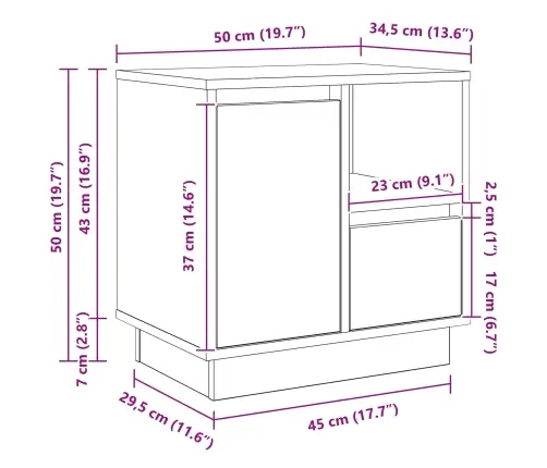 Šalia Lovos Spintelė Su Stalčių Betono Pilka 50 X 34,5 X 50 Cm