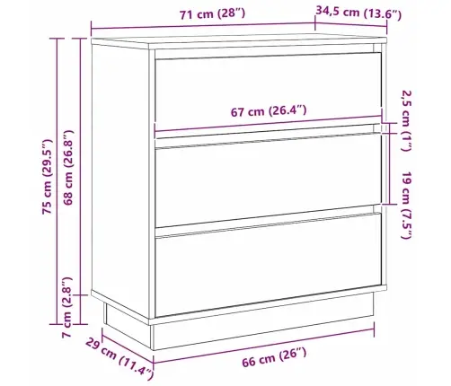 Nakts Skapītis Ar Pelēka 71 X 34.5 X 75 Cm Inženierijas Koks Vidaxl