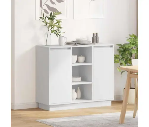 Külglaud Led -Ribatuledega Valge 90 X 32 X 75 Cm Tehispuit
