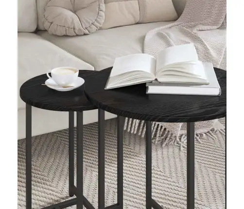 Šoninių Staliukų Komplektas 2 Pcs Juodas Ąžuolas