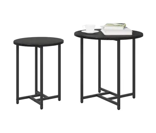 Šoninių Staliukų Komplektas 2 Pcs Juodas Ąžuolas