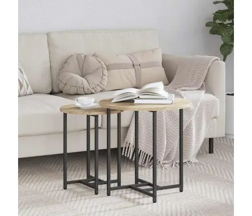 Sānu Galdiņu Komplekts 2 Pcs Sonoma Ozola Un Melnas Krāsas Vidaxl