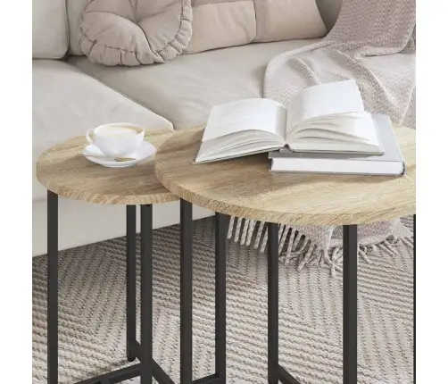 Sānu Galdiņu Komplekts 2 Pcs Sonoma Ozola Un Melnas Krāsas Vidaxl