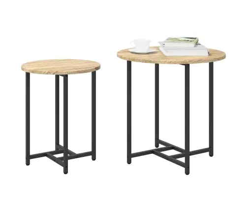 Sānu Galdiņu Komplekts 2 Pcs Sonoma Ozola Un Melnas Krāsas Vidaxl