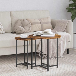Sānu Galdiņu Komplekts 2 Pcs Smalkās Ozola Un Melnas Krāsas Vidaxl