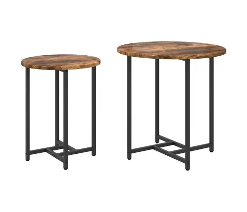 Šoninių Staliukų Komplektas 2 Pcs Rūkyta Ąžuolo Ir Juoda