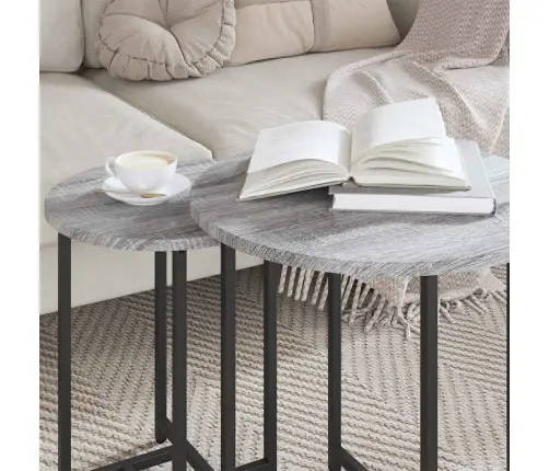 Šoninių Staliukų Komplektas 2 Pcs Pilkas Sonoma Ir Juodas