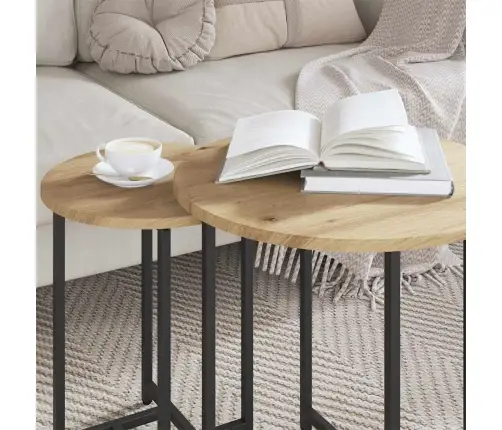 Šoninių Staliukų Komplektas 2 Pcs Amatų Ąžuolas Ir Juoda