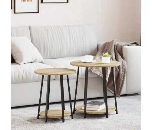 Sānu Galdiņu Komplekts 2 Pcs Sonoma Ozola Un Melnas Krāsas Vidaxl