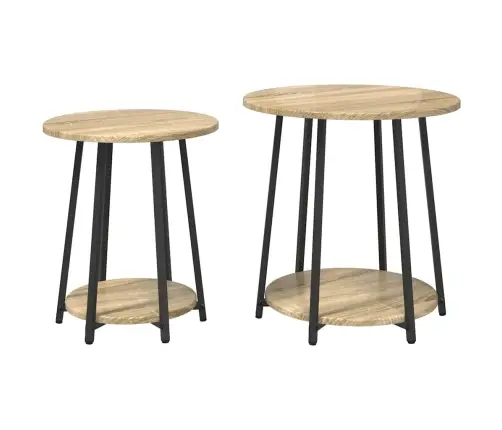 Sānu Galdiņu Komplekts 2 Pcs Sonoma Ozola Un Melnas Krāsas Vidaxl