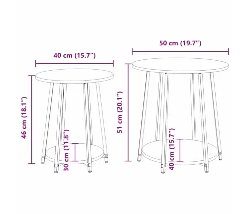 Sānu Galdiņu Komplekts 2 Pcs Sonoma Ozola Un Melnas Krāsas Vidaxl