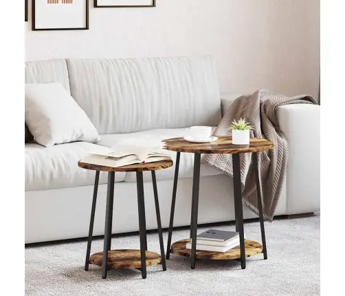 Sānu Galdiņu Komplekts 2 Pcs Smalkās Ozola Un Melnas Krāsas Vidaxl