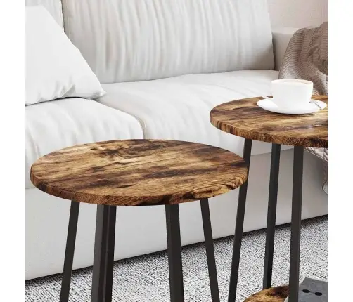 Sānu Galdiņu Komplekts 2 Pcs Smalkās Ozola Un Melnas Krāsas Vidaxl