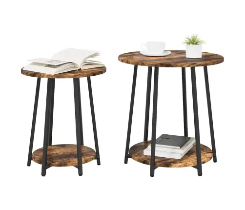 Sānu Galdiņu Komplekts 2 Pcs Smalkās Ozola Un Melnas Krāsas Vidaxl