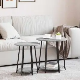 Sānu Galdiņu Komplekts Ar Plauktu 2 Pcs Pelēks Sonoma Un Melns Vidaxl