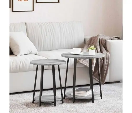 Šoninių Staliukų Komplektas 2 Pcs Pilkas Sonoma Ir Juodas