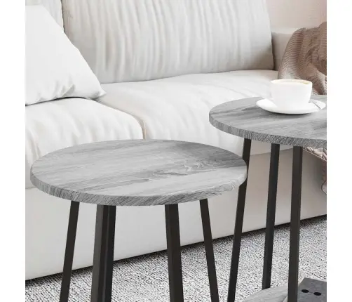 Šoninių Staliukų Komplektas 2 Pcs Pilkas Sonoma Ir Juodas