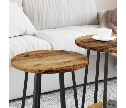 Šoninių Staliukų Komplektas 2 Pcs Senovinis Medis Ir Juoda