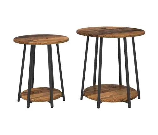 Šoninių Staliukų Komplektas 2 Pcs Senovinis Medis Ir Juoda