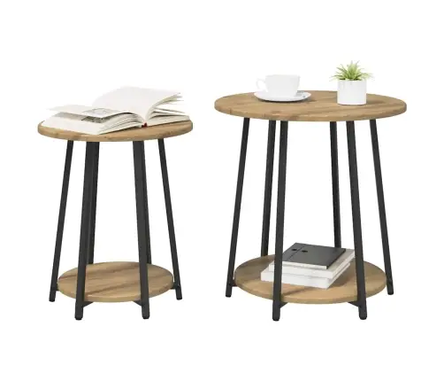 Sānu Galdiņu Komplekts 2 Pcs Artisānisks Ozols Un Melns Vidaxl