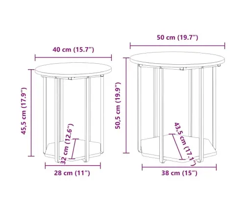 Sānu Galdiņu Komplekts 2 Pcs Melns Ozols 50 X 50 X 50.5 Cm Vidaxl