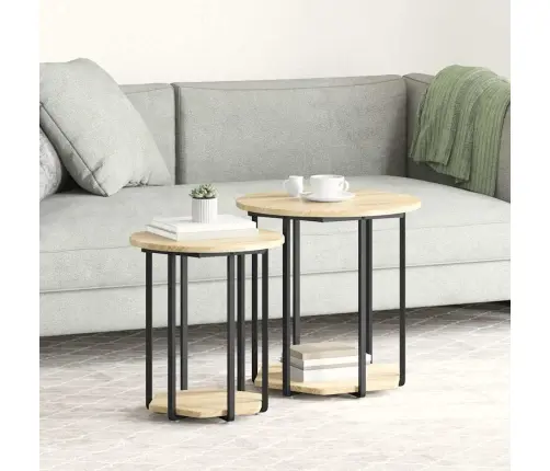 Sānu Galdiņu Komplekts 2 Pcs Sonoma Ozola Un Melnas Krāsas Vidaxl
