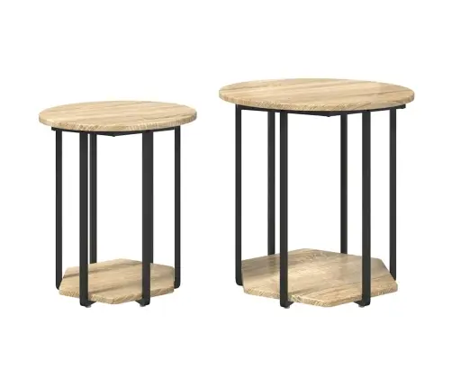 Sānu Galdiņu Komplekts 2 Pcs Sonoma Ozola Un Melnas Krāsas Vidaxl