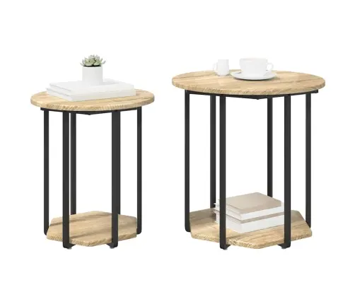 Sānu Galdiņu Komplekts 2 Pcs Sonoma Ozola Un Melnas Krāsas Vidaxl