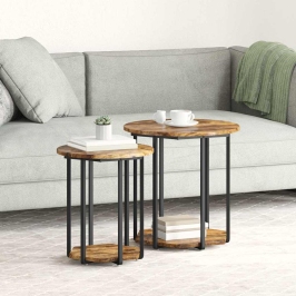 Sānu Galdiņu Komplekts 2 Pcs Smalkās Ozola Un Melnas Krāsas Vidaxl