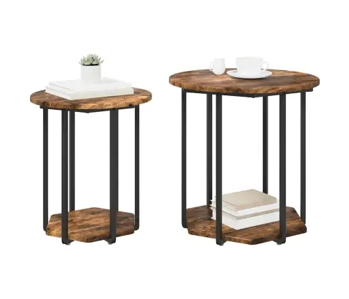 Šoninių Staliukų Komplektas 2 Pcs Rūkyta Ąžuolo Ir Juoda