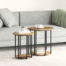 Sānu Galdiņu Komplekts Ar Plauktu 2 Pcs Vecs Koks Un Melns Vidaxl