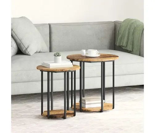 Sānu Galdiņu Komplekts Ar Plauktu 2 Pcs Vecs Koks Un Melns Vidaxl