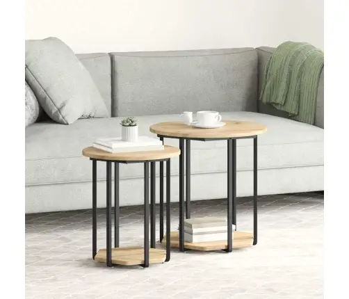 Sānu Galdiņu Komplekts 2 Pcs Artisānisks Ozols Un Melns Vidaxl