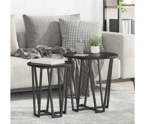 Šoninių Staliukų Komplektas 2 Pcs Juoda Ąžuolo