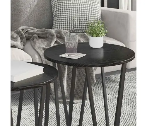 Šoninių Staliukų Komplektas 2 Pcs Juoda Ąžuolo