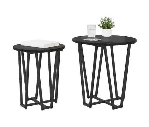 Šoninių Staliukų Komplektas 2 Pcs Juoda Ąžuolo