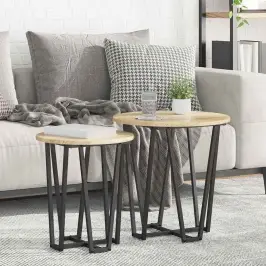 Sānu Galdiņu Komplekts 2 Pcs Sonoma Ozola Un Melnas Krāsas Vidaxl