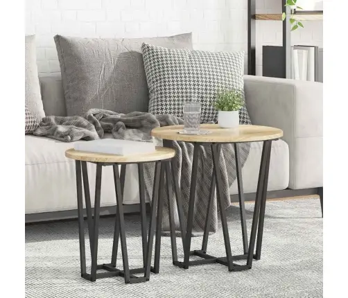 Sānu Galdiņu Komplekts 2 Pcs Sonoma Ozola Un Melnas Krāsas Vidaxl