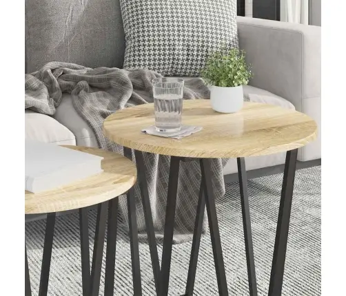 Sānu Galdiņu Komplekts 2 Pcs Sonoma Ozola Un Melnas Krāsas Vidaxl