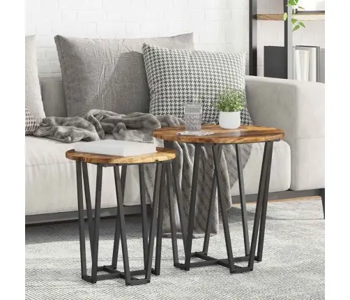 Sānu Galdiņu Komplekts 2 Pcs Smalkās Ozola Un Melnas Krāsas Vidaxl