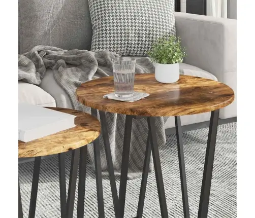 Sānu Galdiņu Komplekts 2 Pcs Smalkās Ozola Un Melnas Krāsas Vidaxl