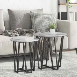 Šoninių Staliukų Komplektas 2 Pcs Pilkas Sonoma Ir Juodas